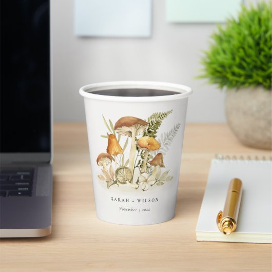 Rustikale Rost Orange Mushroom Fern Foliage Weddin Pappbecher (InSitu)