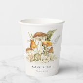 Rustikale Rost Orange Mushroom Fern Foliage Weddin Pappbecher (Rückseite)