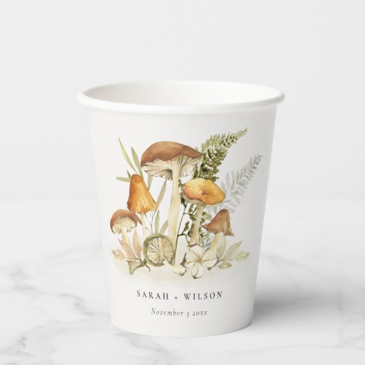 Rustikale Rost Orange Mushroom Fern Foliage Weddin Pappbecher (Vorderseite)