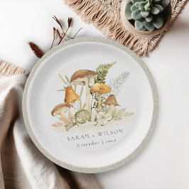 Rustikale Rost Orange Mushroom Fern Foliage Weddin Pappteller