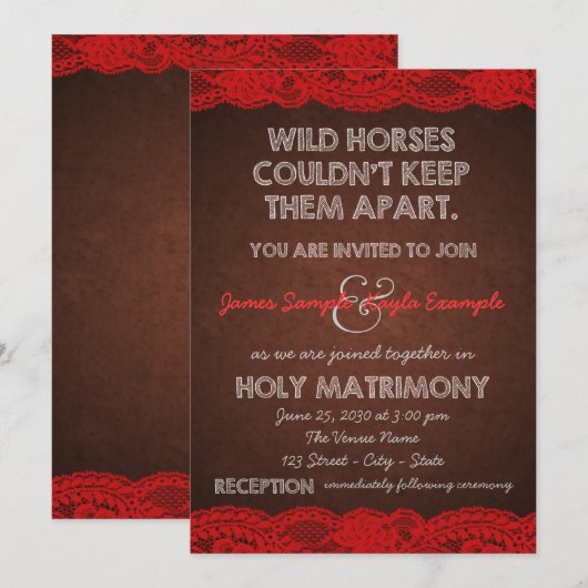 Rustikale Rot-Braun-Hochzeit Einladung (Vorne/Hinten)