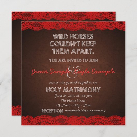 Rustikale Rot-Braun-Hochzeit Einladung (Vorne/Hinten)