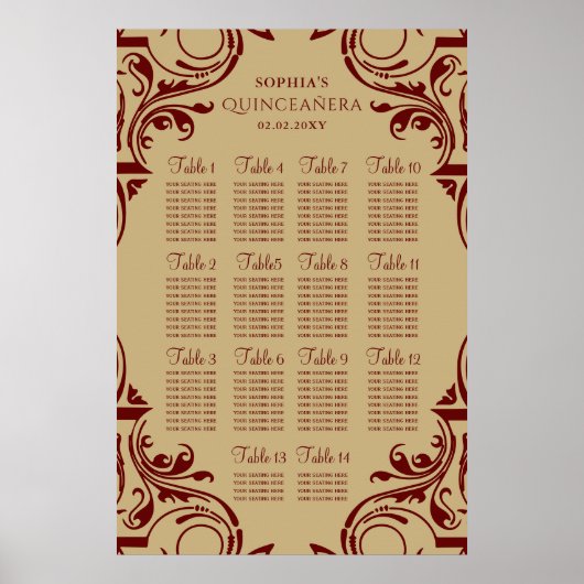 Rustikale Rot-Gold-Sitzplanposter Poster (Vorne)