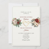 Rustikale Rot-Grün-Winter-Einladung Einladung (Vorderseite)