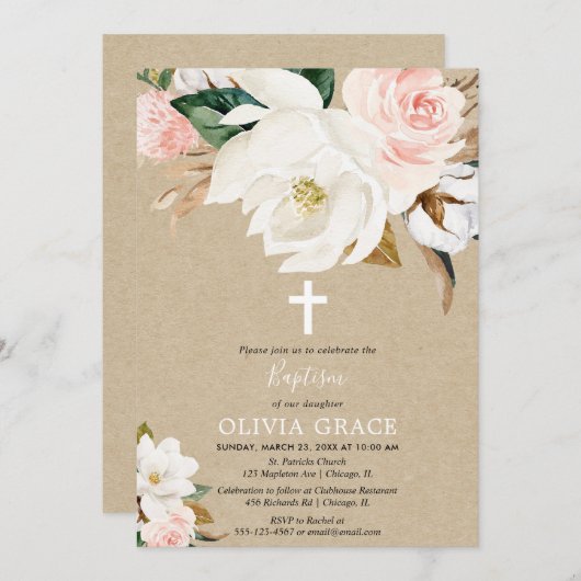 Rustikale, rot-grüne Taufe Einladung (Vorne/Hinten)