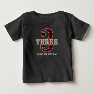 Rustikale Rot-Schwarz Büffel Karo 3. Geburtstagsfe Baby T-shirt