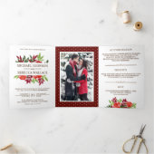 Rustikale Rot- und Grüne Blätter Foto Hochzeit Dreifach Gefaltete Einladung (Innenseite)