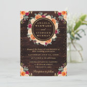 Rustikale Rot- und Orange-Fall-Blume-Trauung Einladung (Stehend Vorderseite)