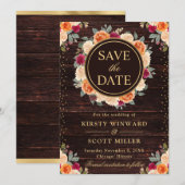 Rustikale Rot- und Orange-Fall-Blume-Trauung Save The Date (Vorne/Hinten)