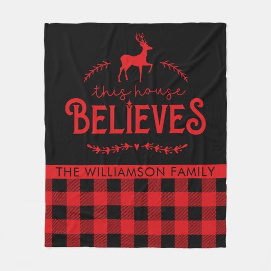 Rustikale Rot- und Schwarz-Buffalo-Karo Familienna Fleecedecke (Vorderseite)