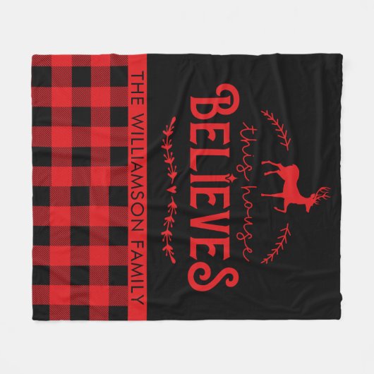 Rustikale Rot- und Schwarz-Buffalo-Karo Familienna Fleecedecke (Vorderseite (Horizontal))