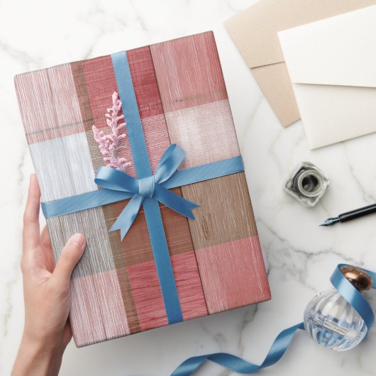 Rustikale Rot-Weiß-Karo-Scheunenholz-Karo-Muster Geschenkpapier (Schenken)