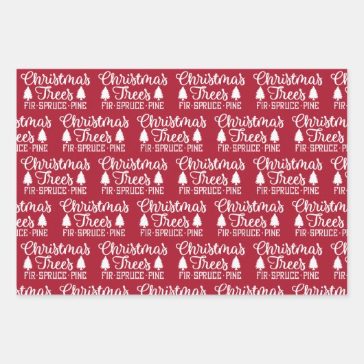 Rustikale Rot Weiß & Schwarze Weihnachtsbaumen Geschenkpapier Set (Vorderseite)
