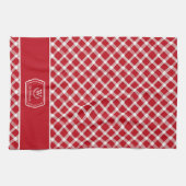 Rustikale Rot-Weiße Farmhaus-Individualinitiale Geschirrtuch (Horizontal)