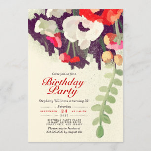 Rustikale Rot-Weiße Florale Kunst-Geburtstagsfeier Einladung