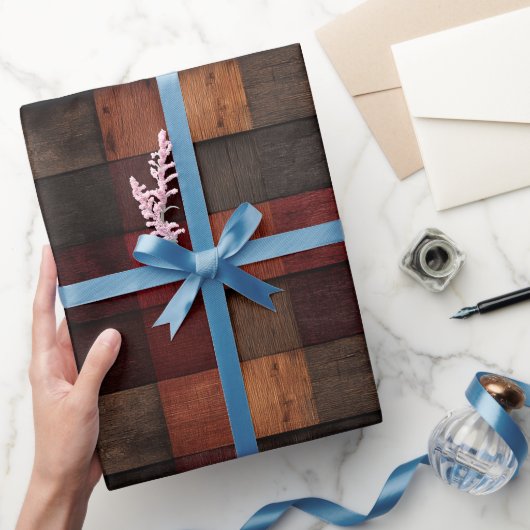 Rustikale Rotbraune Scheune Karo Holz Karomuster Geschenkpapier (Schenken)