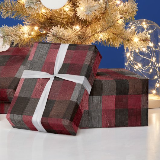 Rustikale Rotbraune Scheune Karo Holz Karomuster Geschenkpapier (Feiertage)