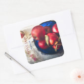 Rustikale rote Äpfel, Blume und Band Quadratischer Aufkleber (Umschlag)