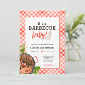 Rustikale rote Barbecue-Baby-Party Einladung (Stehend Vorderseite)