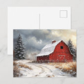 Rustikale Rote Barne Winter Landschaftliche Kunst Postkarte (Vorne/Hinten)