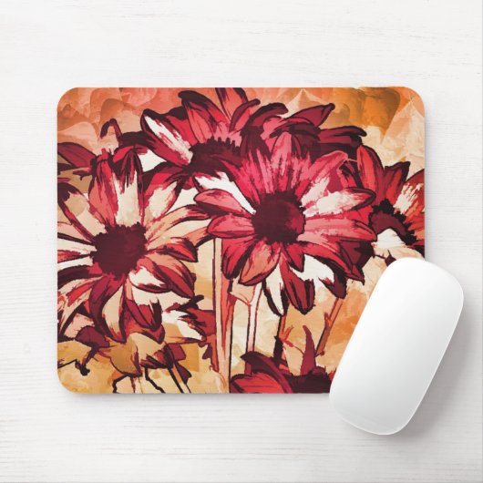 Rustikale Rote Blume Malerei Mousepad (Mit Mouse)