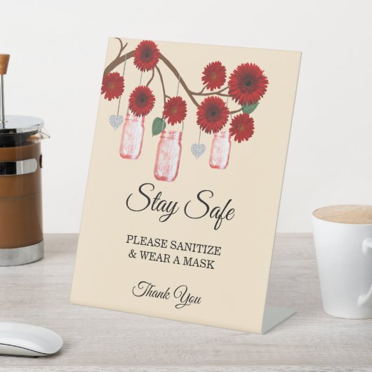 Rustikale Rote Blume Mason Jar Hochzeitsicherheit Sockelschild (In SItu)