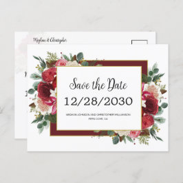 Rustikale Rote Blume Winterhochzeit Save the Date Ankündigungspostkarte