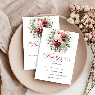 Rustikale rote Blumeneinladungskarte für Hochzeits RSVP Karte