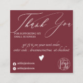 Rustikale rote bordeauxrote Flotte, danke Quadratische Visitenkarte (Rückseite)