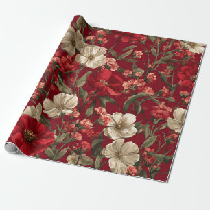 Rustikale rote botanische kühne vintage Boho Blume Geschenkpapier