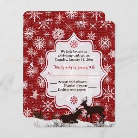 Rustikale rote Burlap, Schneeflocken, Hirschhochze Einladung (Vorne/Hinten)