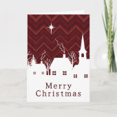 Rustikale rote Chevron-Strick-Weihnachtsdorf Karte (Vorderseite)