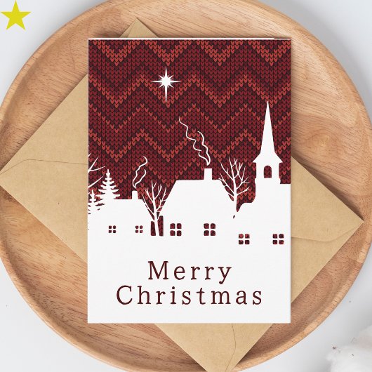 Rustikale rote Chevron-Strick-Weihnachtsdorf Karte