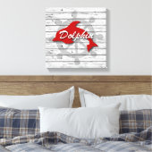 Rustikale rote Delphin aus zerrüttetem Holz Leinwanddruck (Insitu (Schlafzimmer))