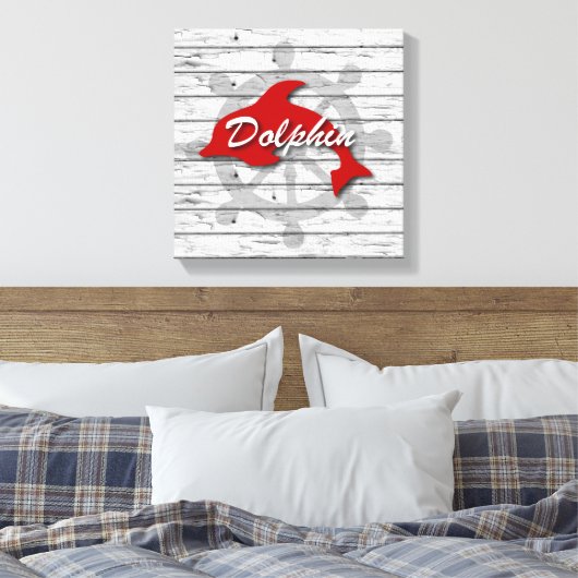 Rustikale rote Delphin aus zerrüttetem Holz Leinwanddruck (Insitu (Schlafzimmer))
