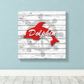 Rustikale rote Delphin aus zerrüttetem Holz Leinwanddruck (Insitu (Holzboden))