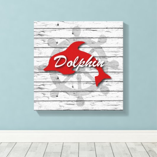 Rustikale rote Delphin aus zerrüttetem Holz Leinwanddruck (Insitu (Holzboden))