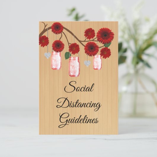 Rustikale rote Flora Mason Jar Sicherheitsmaßnahme Begleitkarte (Stehend Vorderseite)