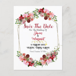 Rustikale Rote Flora Rahmen Aquarell Save the Date Feiertagspostkarte