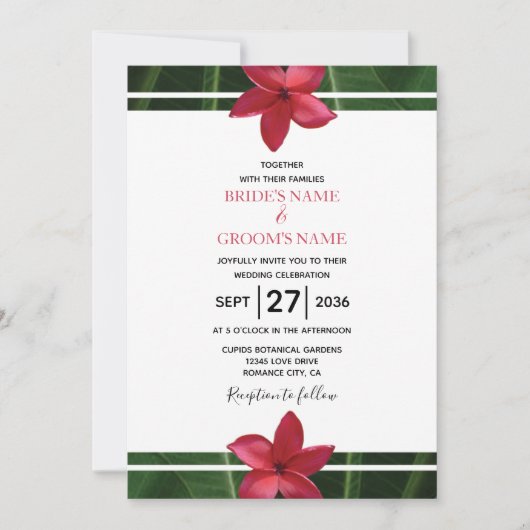 Rustikale Rote Frangipani Plumeria Hochzeitseinlad Einladung (Vorderseite)