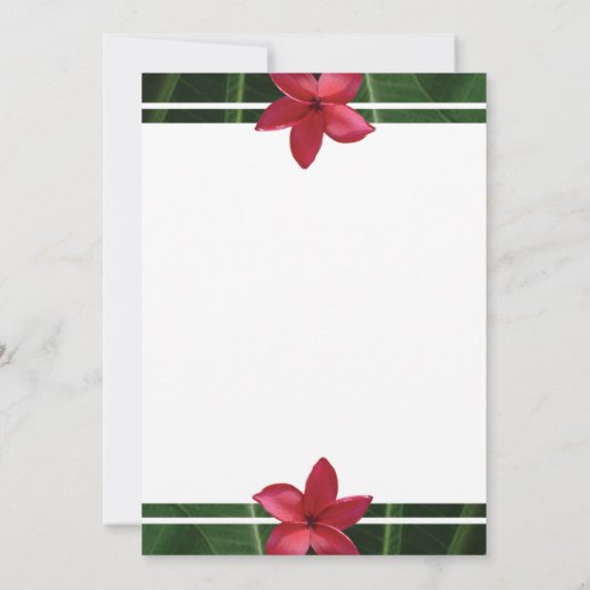 Rustikale Rote Frangipani Plumeria Hochzeitseinlad Einladung (Rückseite)