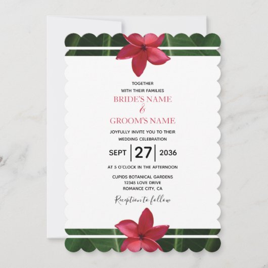 Rustikale Rote Frangipani Plumeria Hochzeitseinlad Einladung (Vorderseite)