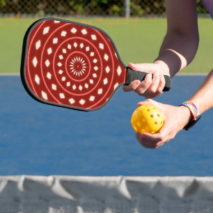 Rustikale rote geometrische Sonnenstrahlen-Abstrak Pickleball Schläger