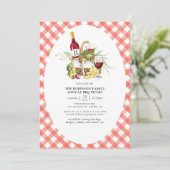 Rustikale Rote Gingham BBQ Picknick Monogramm Einladung (Stehend Vorderseite)
