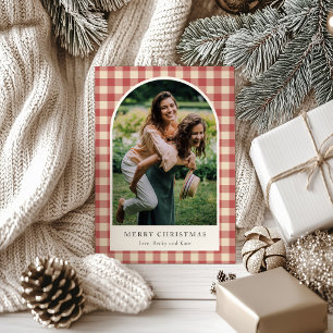 Rustikale rote Gingham-Bogen-Foto-Weihnachten mode Feiertagskarte