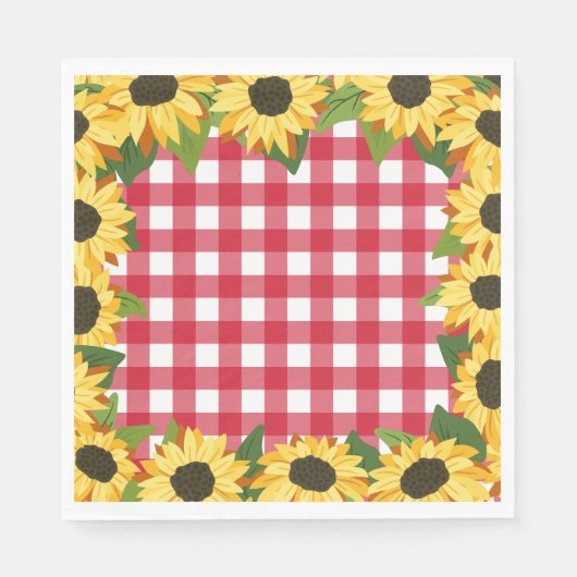 Rustikale Rote Gingham & Sonnenblumen Serviette (Vorderseite)