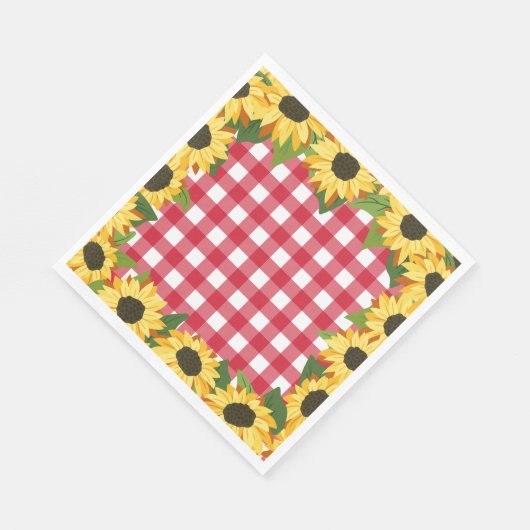 Rustikale Rote Gingham & Sonnenblumen Serviette (Ecke)