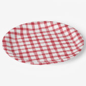 Rustikale rote Gingham-Tischdecke Pappteller (Schrägansicht)