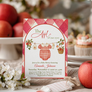 Rustikale rote Gingham-Wäscheleine Apfel-Baby-Part Einladung