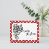 Rustikale rote Gingham-Weihnachtskarte einfach Postkarte (Stehend Vorderseite)